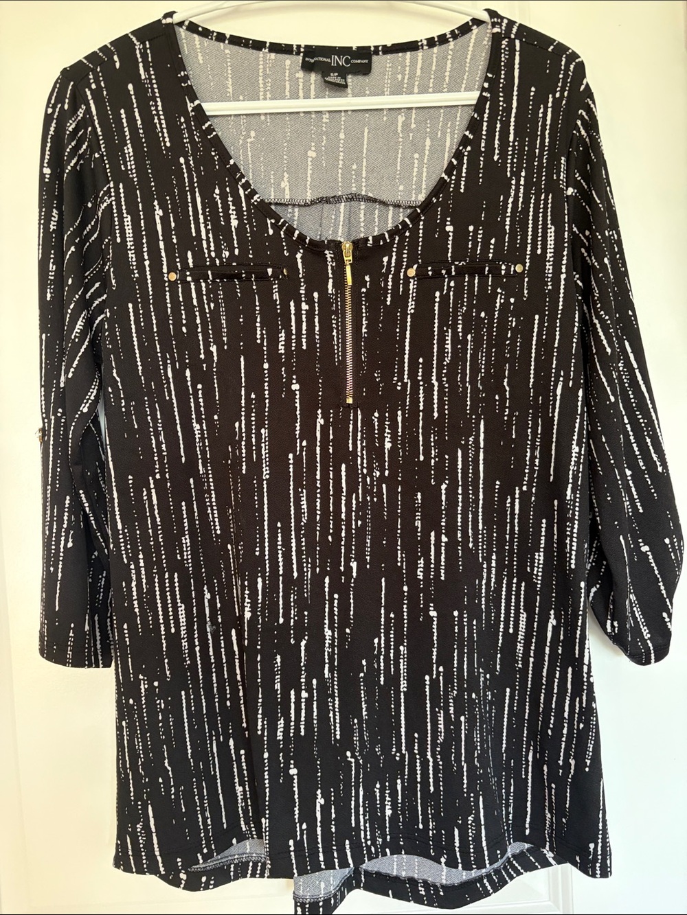 INC International Concepts Black and White Zip-Front Tunic Top